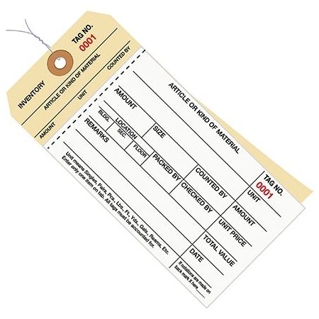 Bsc Preferred 6 1/4 x 3 1/8'' - 4500-4999 Inventory Tags 2 Part Carbonless Stub Style #8 - Pre-Wired, 500PK BUY00019508
